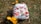 A cloth diaper with a colorful pattern featuring cartoon animals, resting on grassy ground with fallen leaves around. Bright yellow flowers are nearby, adding a touch of spring to the scene.