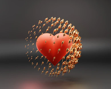 a red heart surrounded by tiny gold hearts