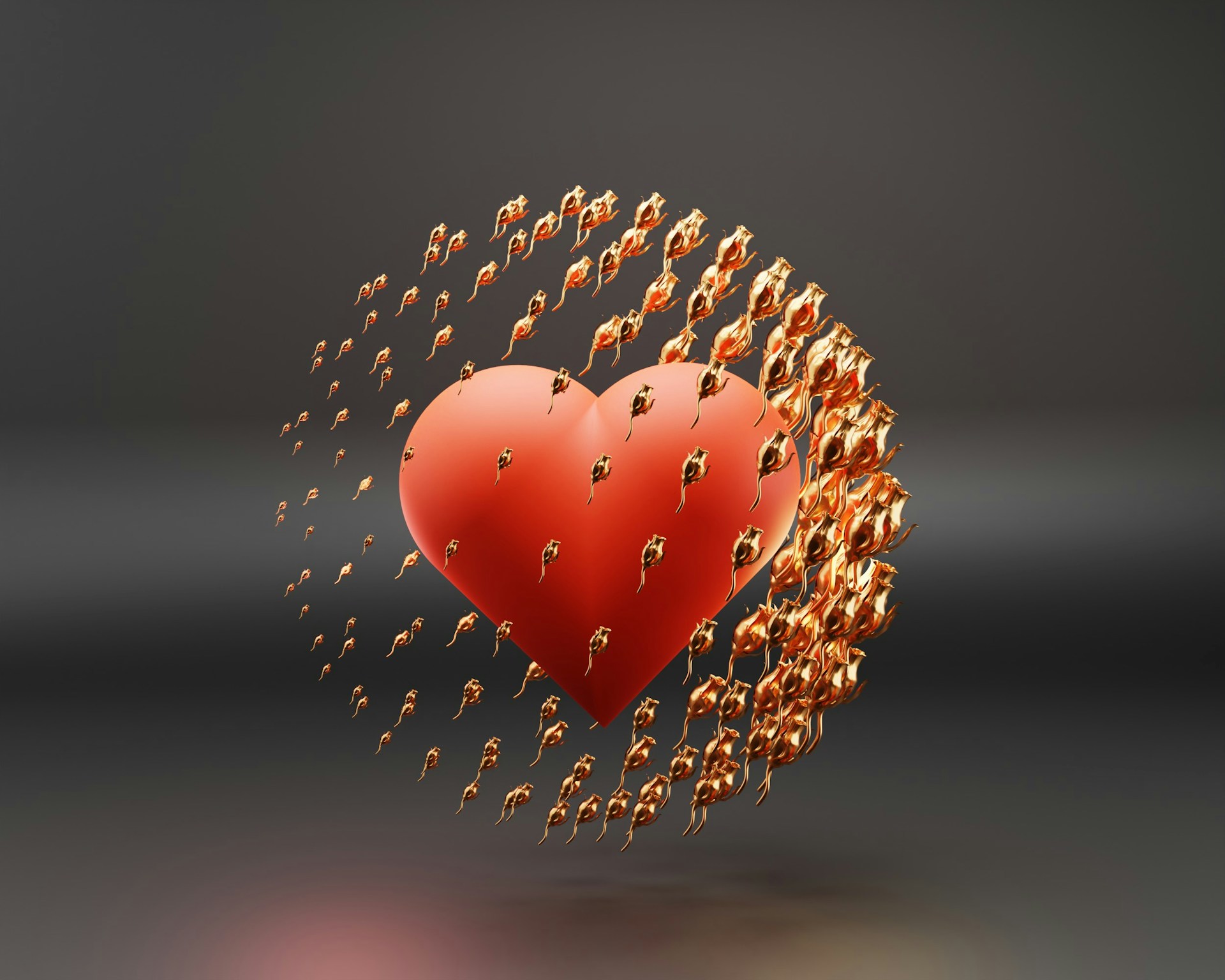 a red heart surrounded by tiny gold hearts