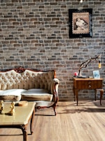 A stylish living room featuring adhesive wrap accents.