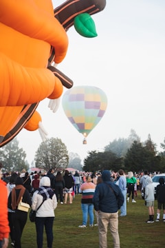 Aerial view of a large venue with the helium balloon.