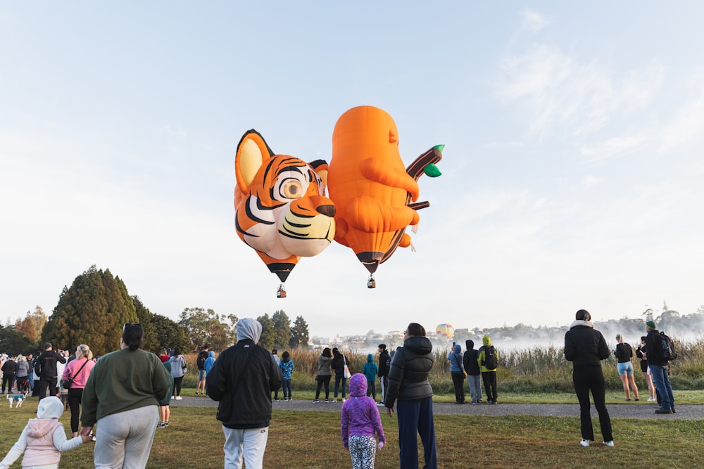 a group of people standing in a field flying kites