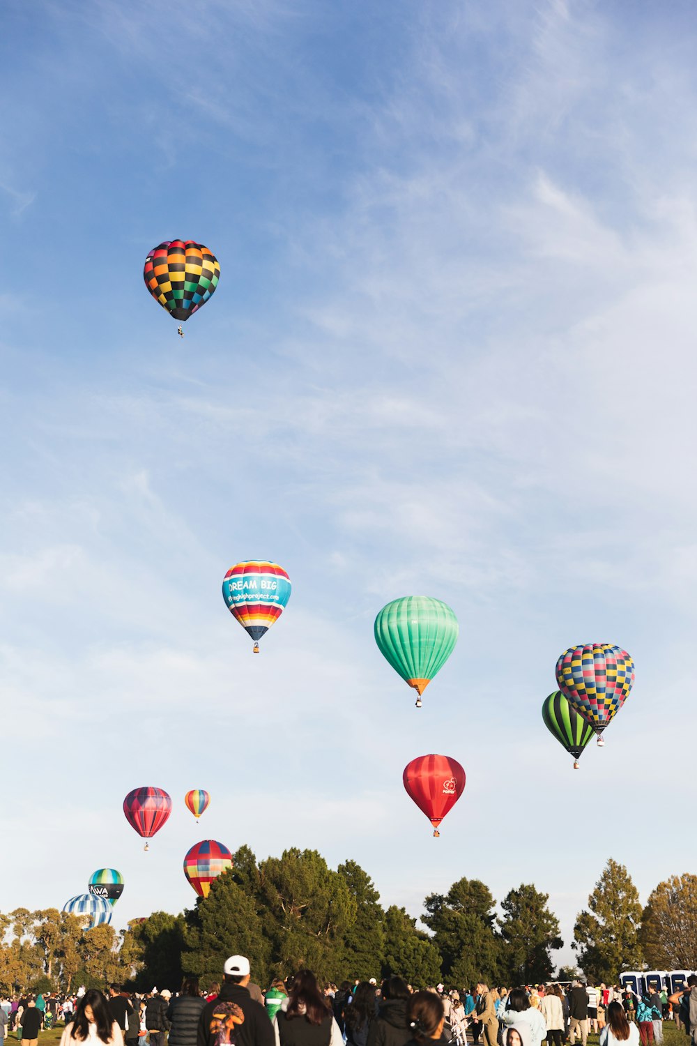 a bunch of hot air balloons flying in the sky