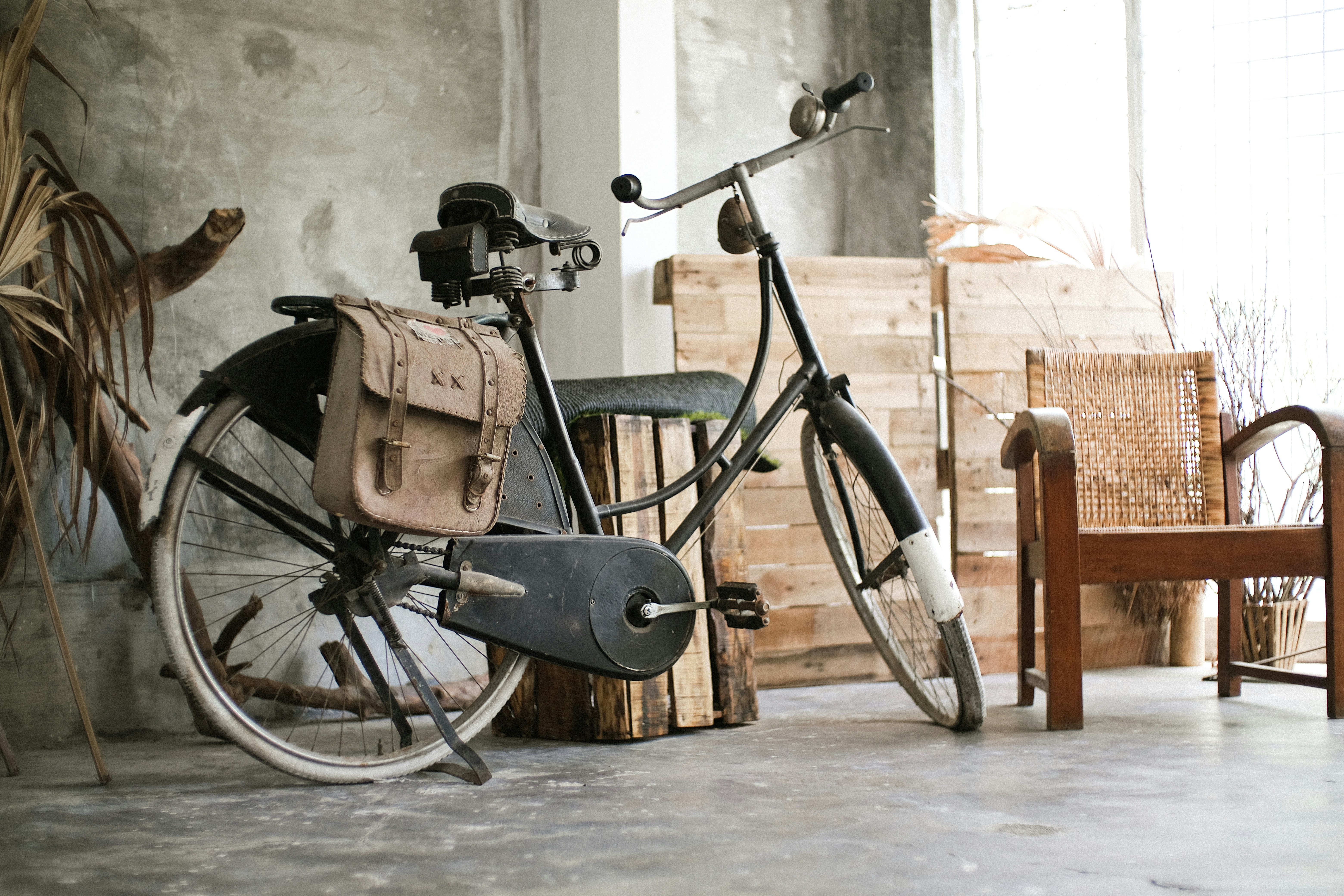 Antique bicycle in vintage garage setting