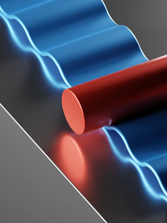 a close up of a red and blue object