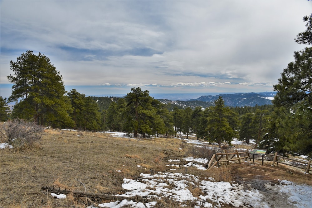 a scenic view of a mountain with snow on the ground