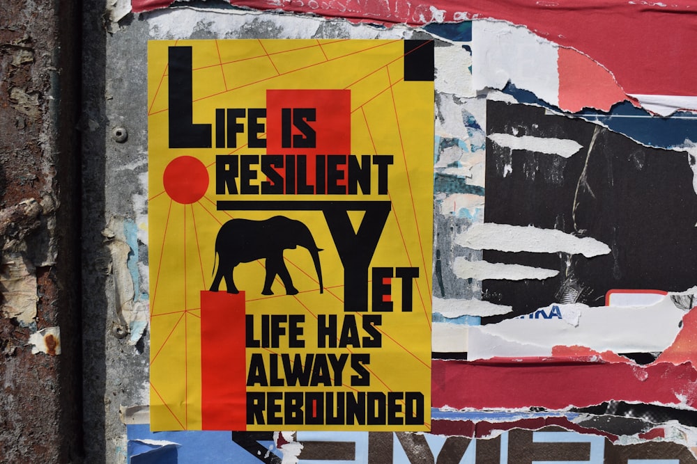 a sign on the side of a building that says life is resiliient joy