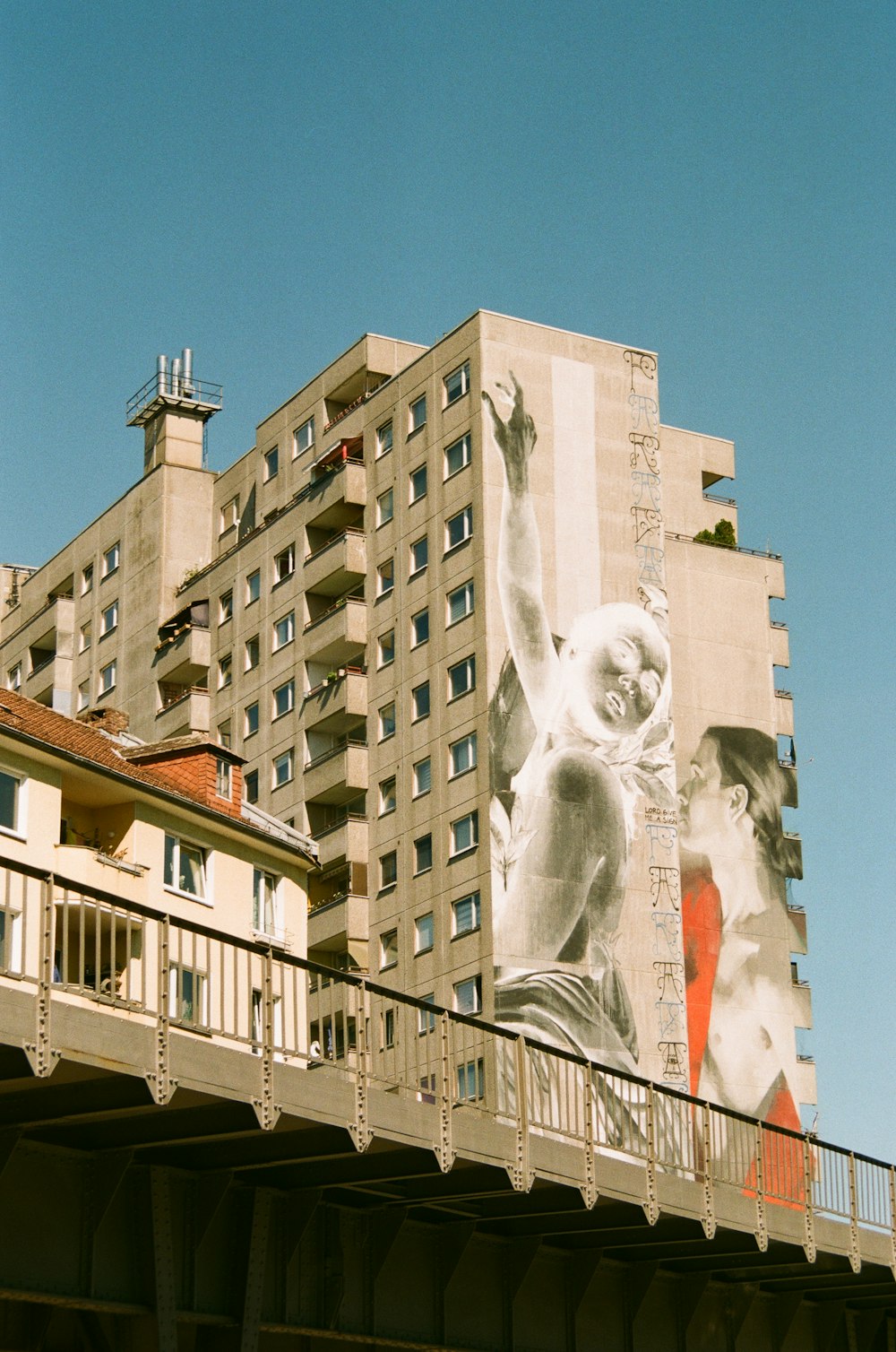 a large building with a mural on the side of it