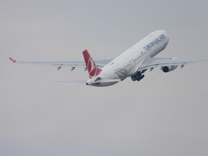 a large jetliner flying through a cloudy sky