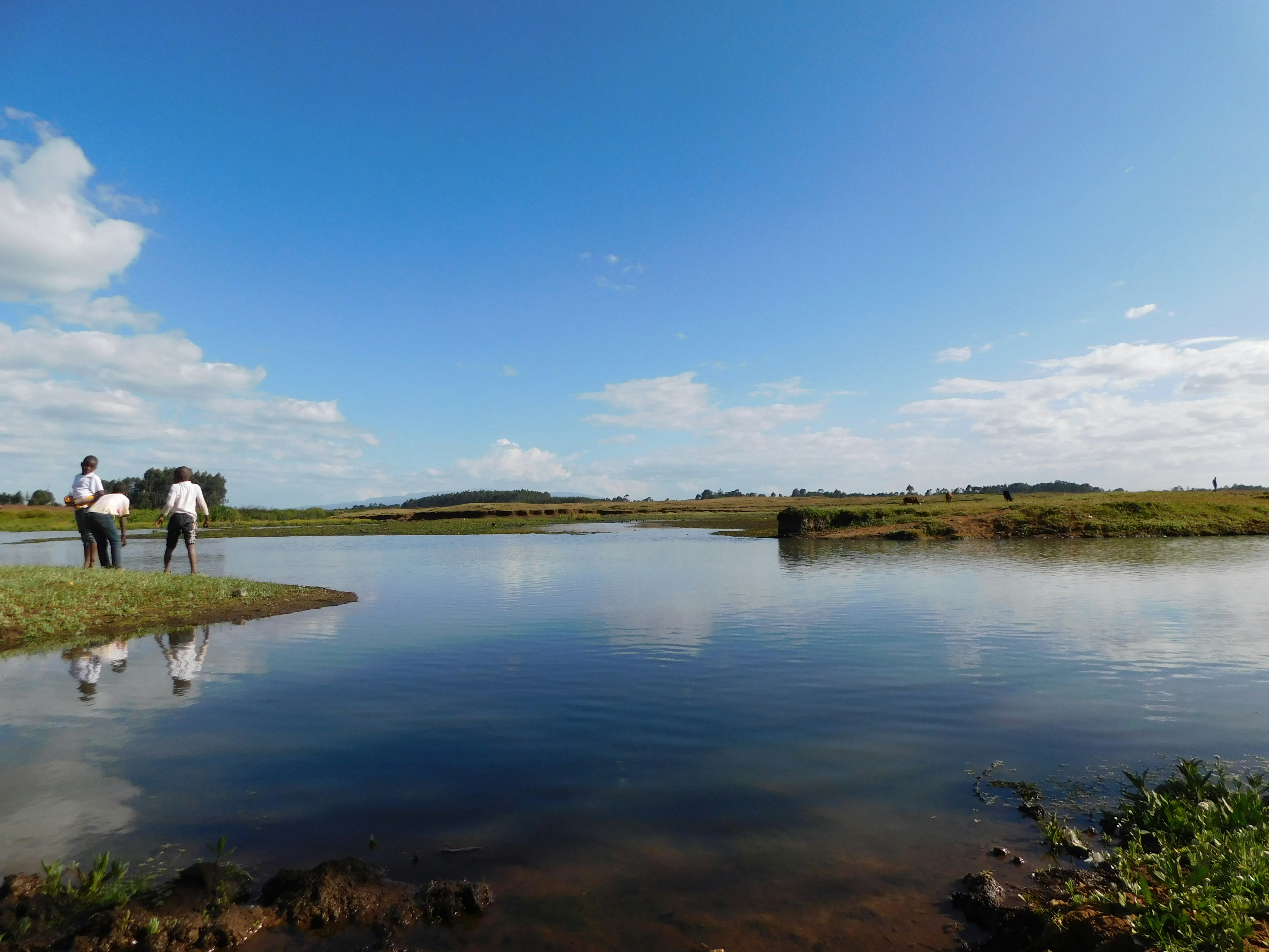 blue sky and its reflection on a river