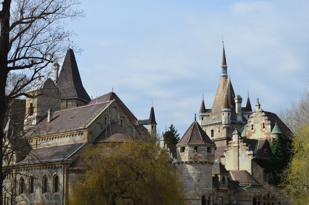 an old castle with a clock tower on top of it