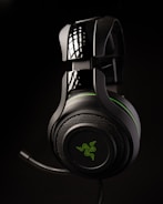 a close up of a gaming headset on a black background