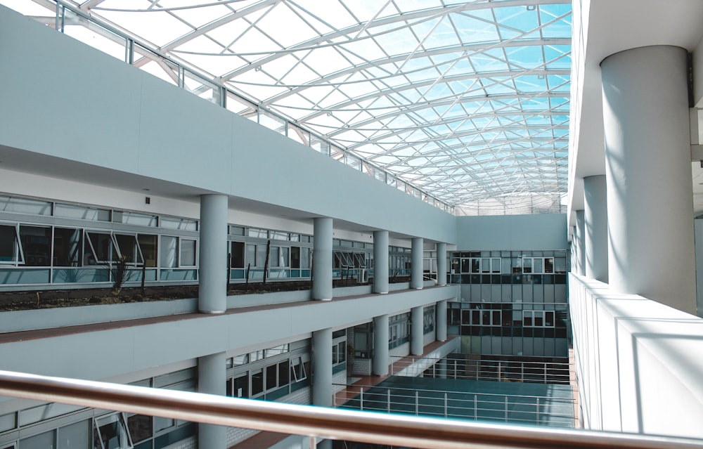 a view of a building from the top of a staircase