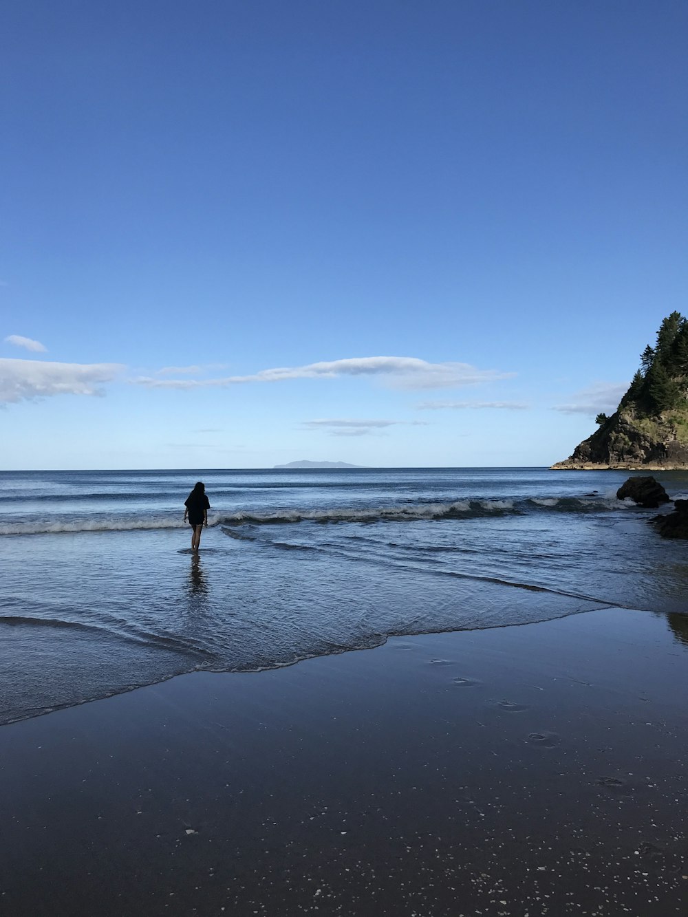 a person standing in the water at the beach