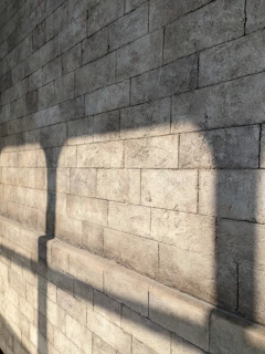 Textured stone wall panel adding depth and character to a bright interior.