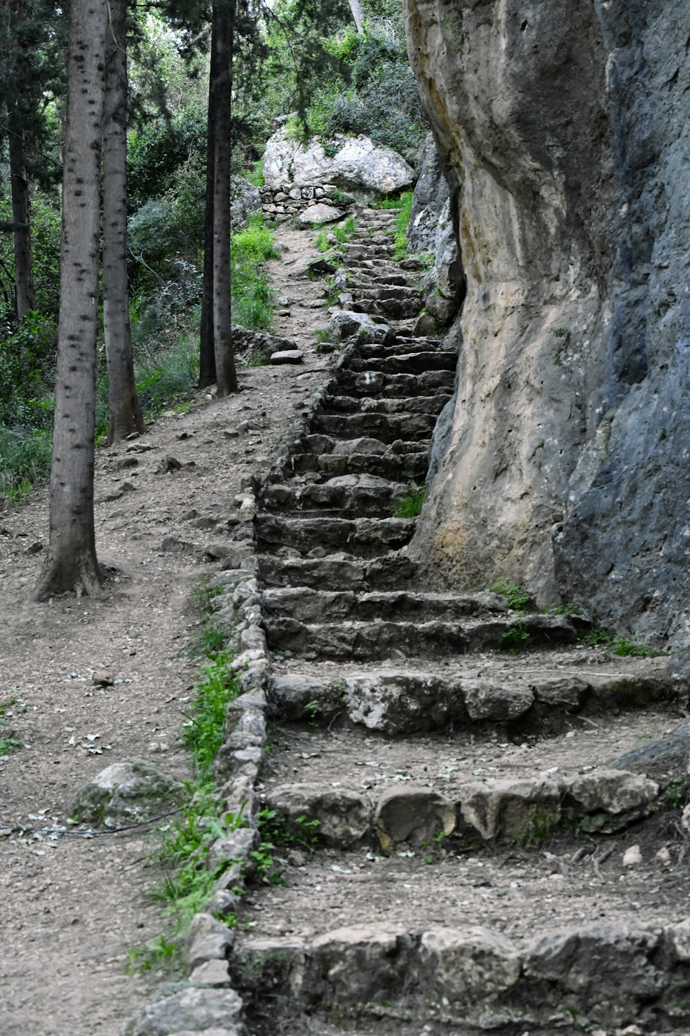 um conjunto de degraus de pedra que levam até um penhasco