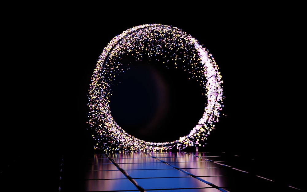 a circular object is lit up in the dark