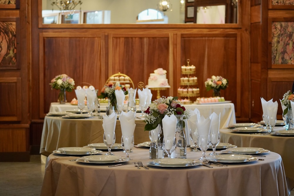 a table set up for a wedding reception