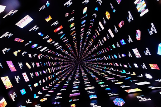 a very large display of many different types of tvs