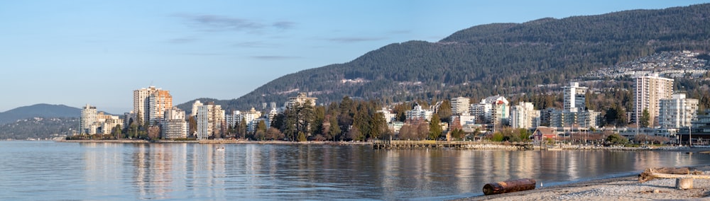 a view of a large body of water with a city in the background