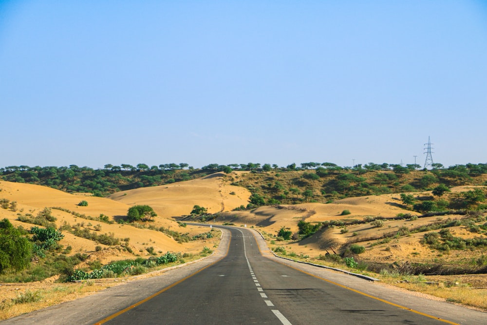 an empty road in the middle of a desert