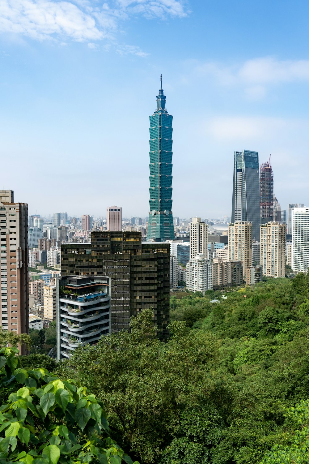 a view of a city with tall buildings