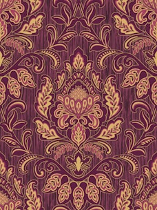 a red and yellow floral pattern on a purple background