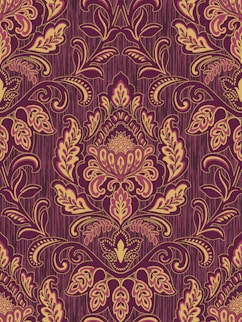 a red and yellow floral pattern on a purple background