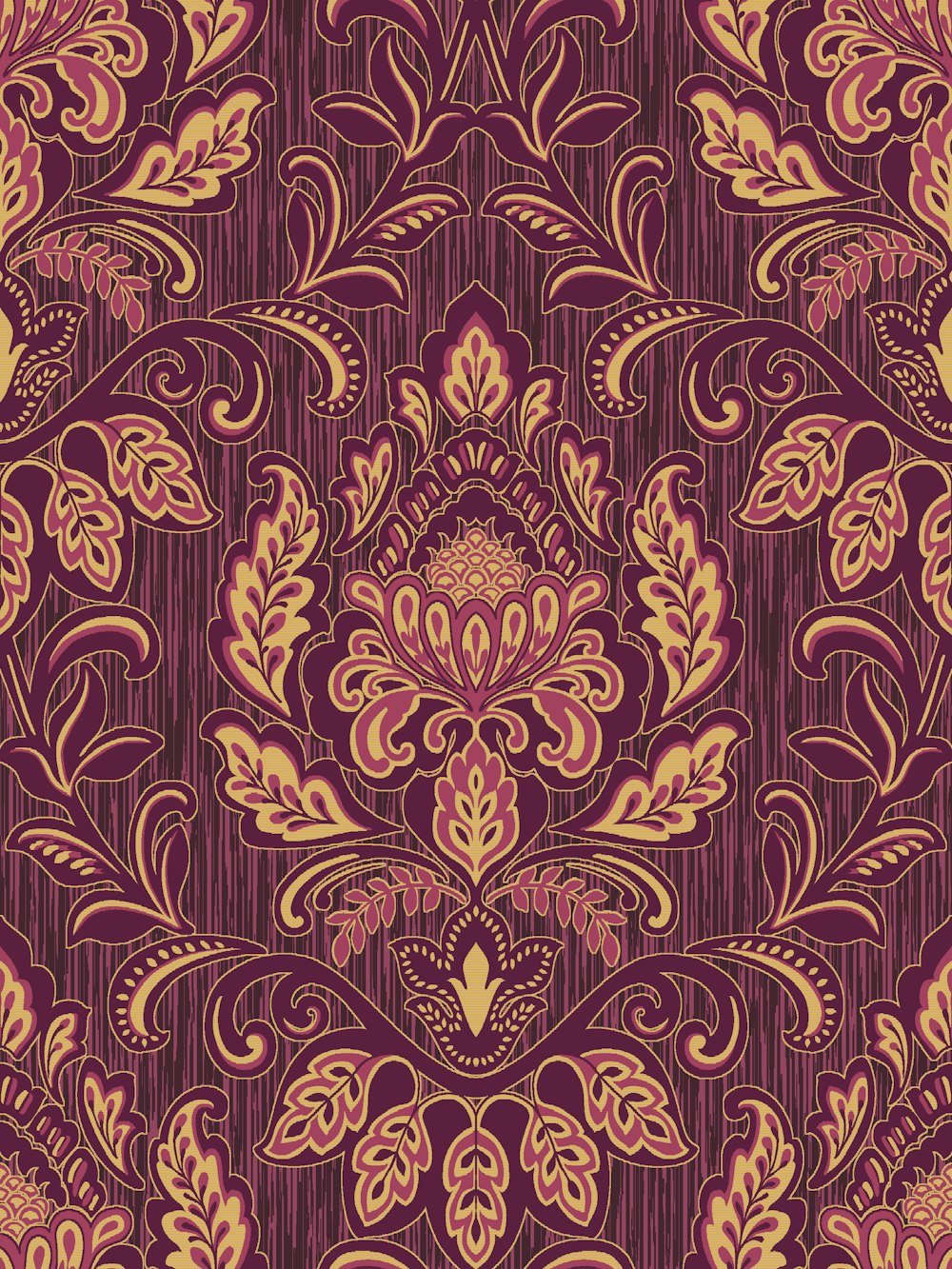 a red and yellow floral pattern on a purple background