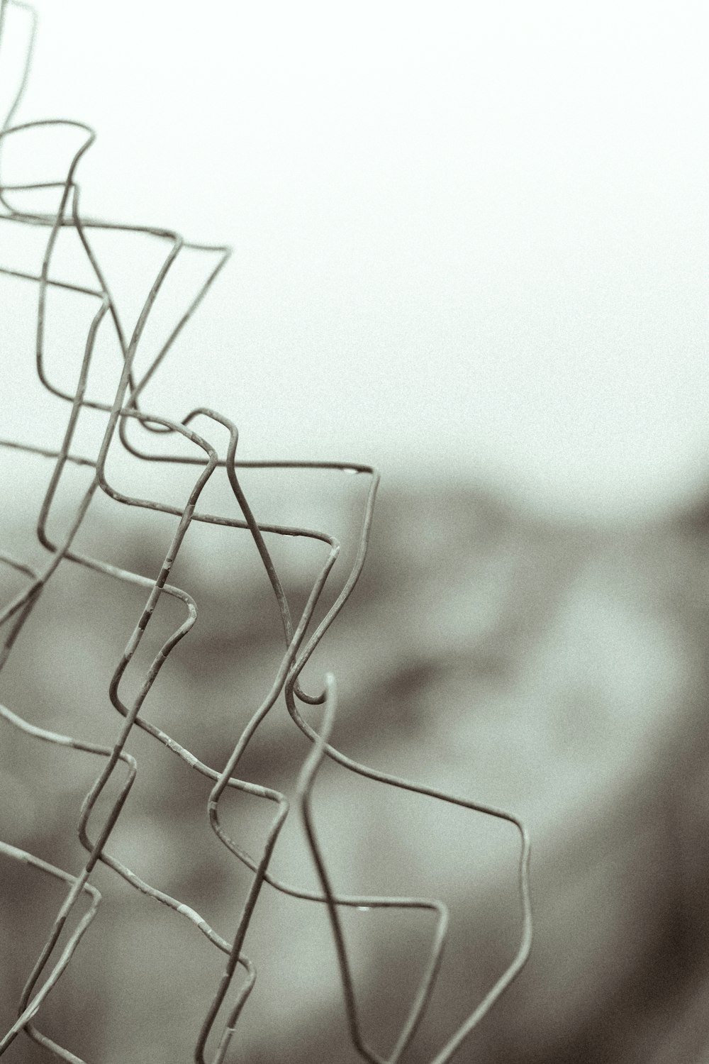 a black and white photo of a wire fence