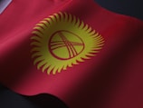 a close up of a red and yellow flag