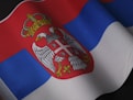 a close up of a flag with a crown on it