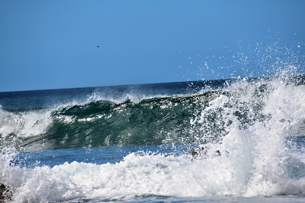 a person riding a wave on top of a surfboard