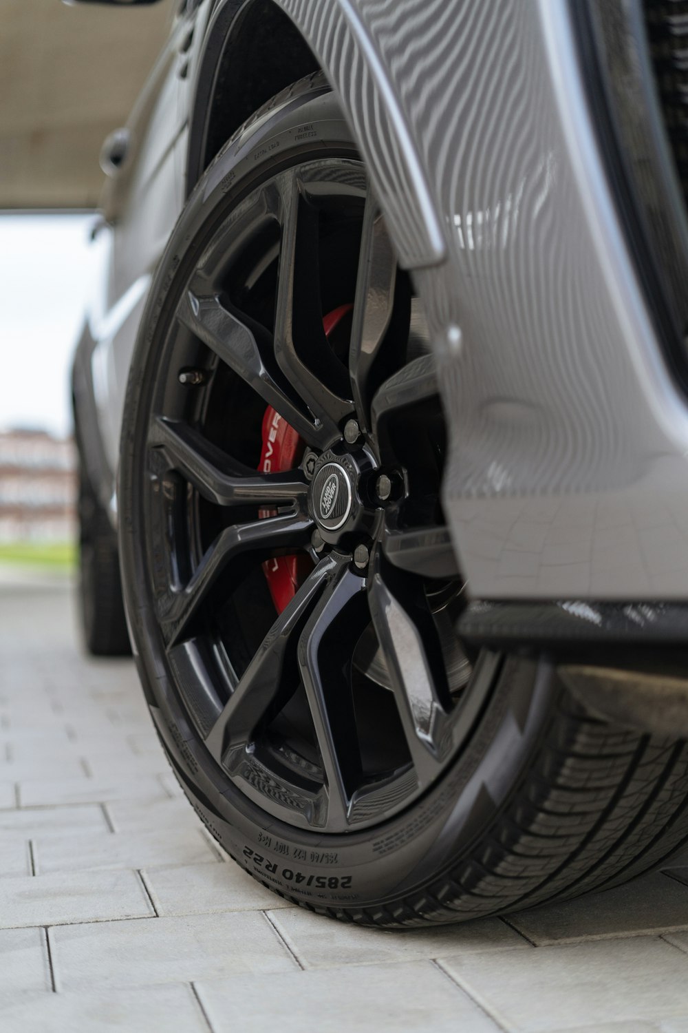 a close up of a tire on a car