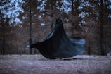 A shadowy figure walking through a dark forest.