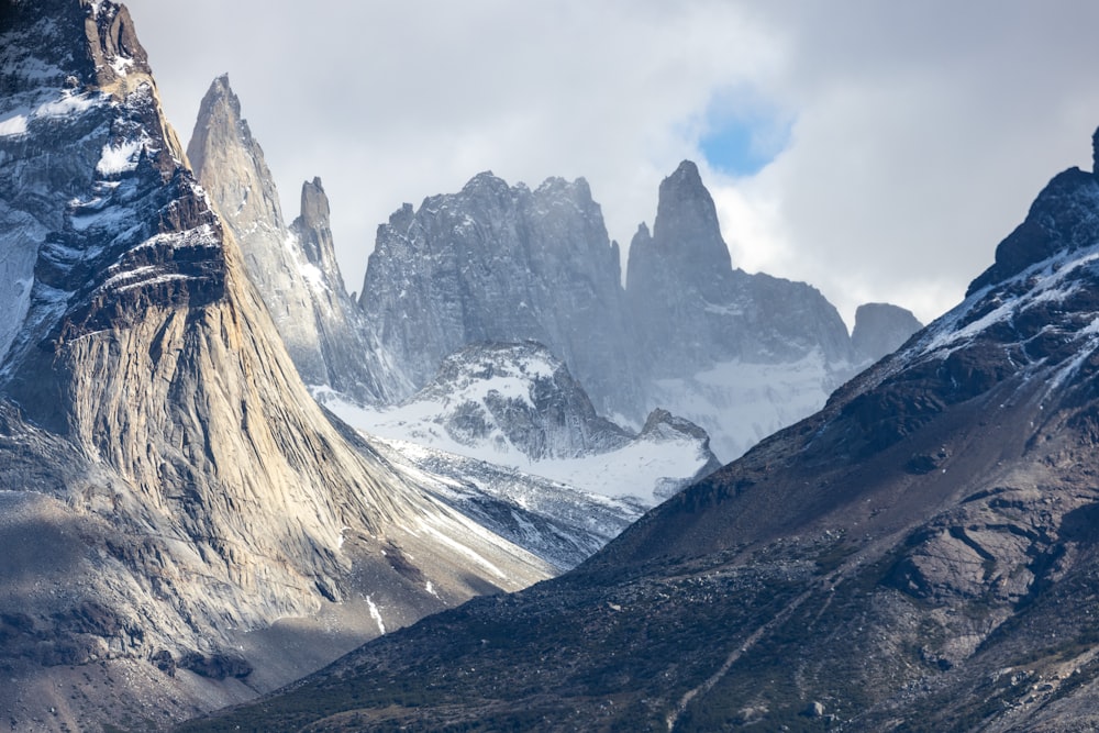 a group of mountains with snow on them