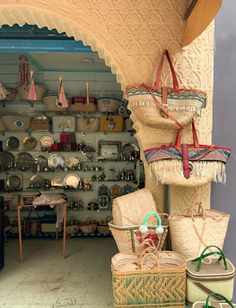 Handcrafted Cape Verdean woven baskets and souvenirs arranged neatly