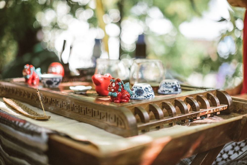 a close up of a tray on a table