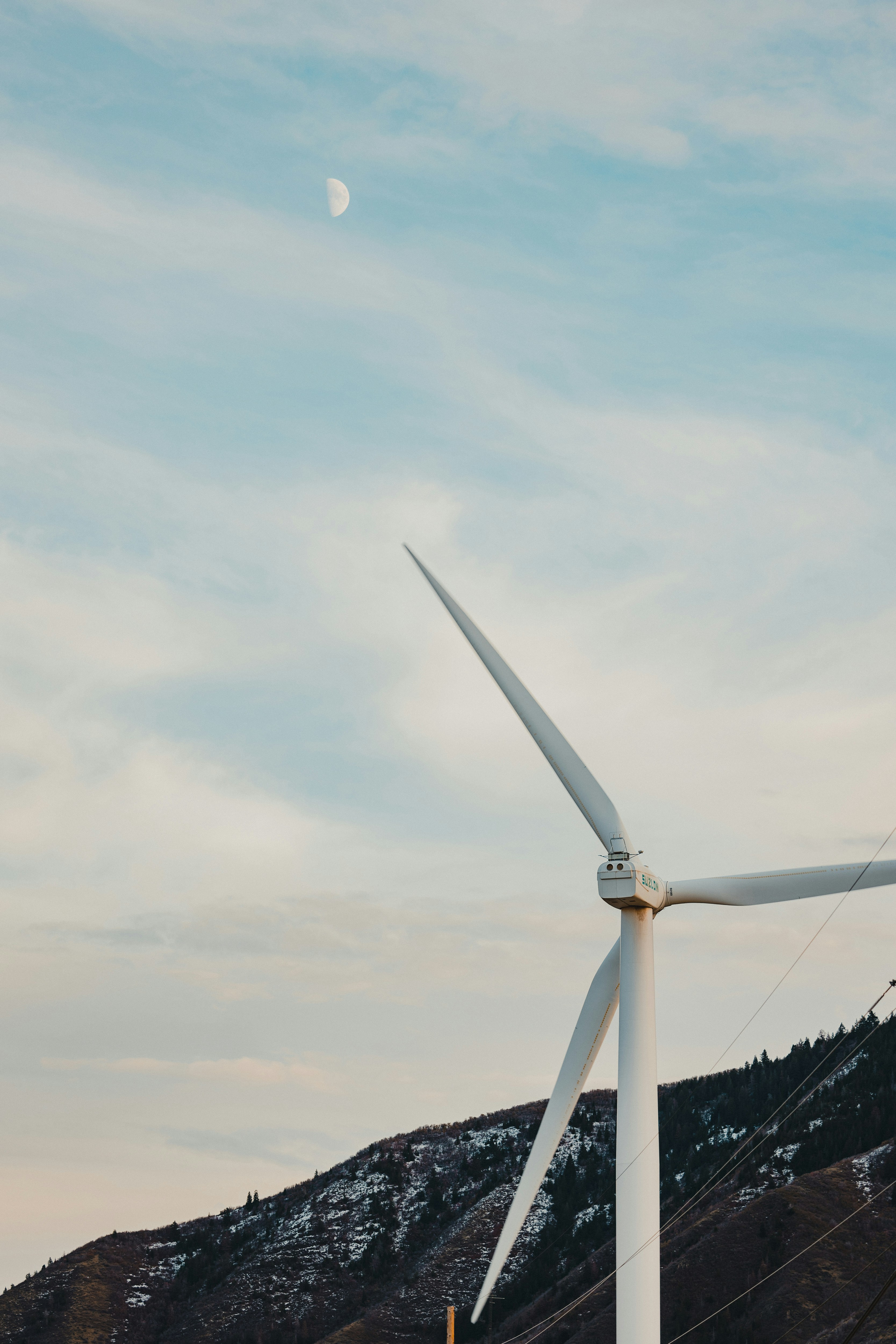 a wind farm with a full moon in the background
