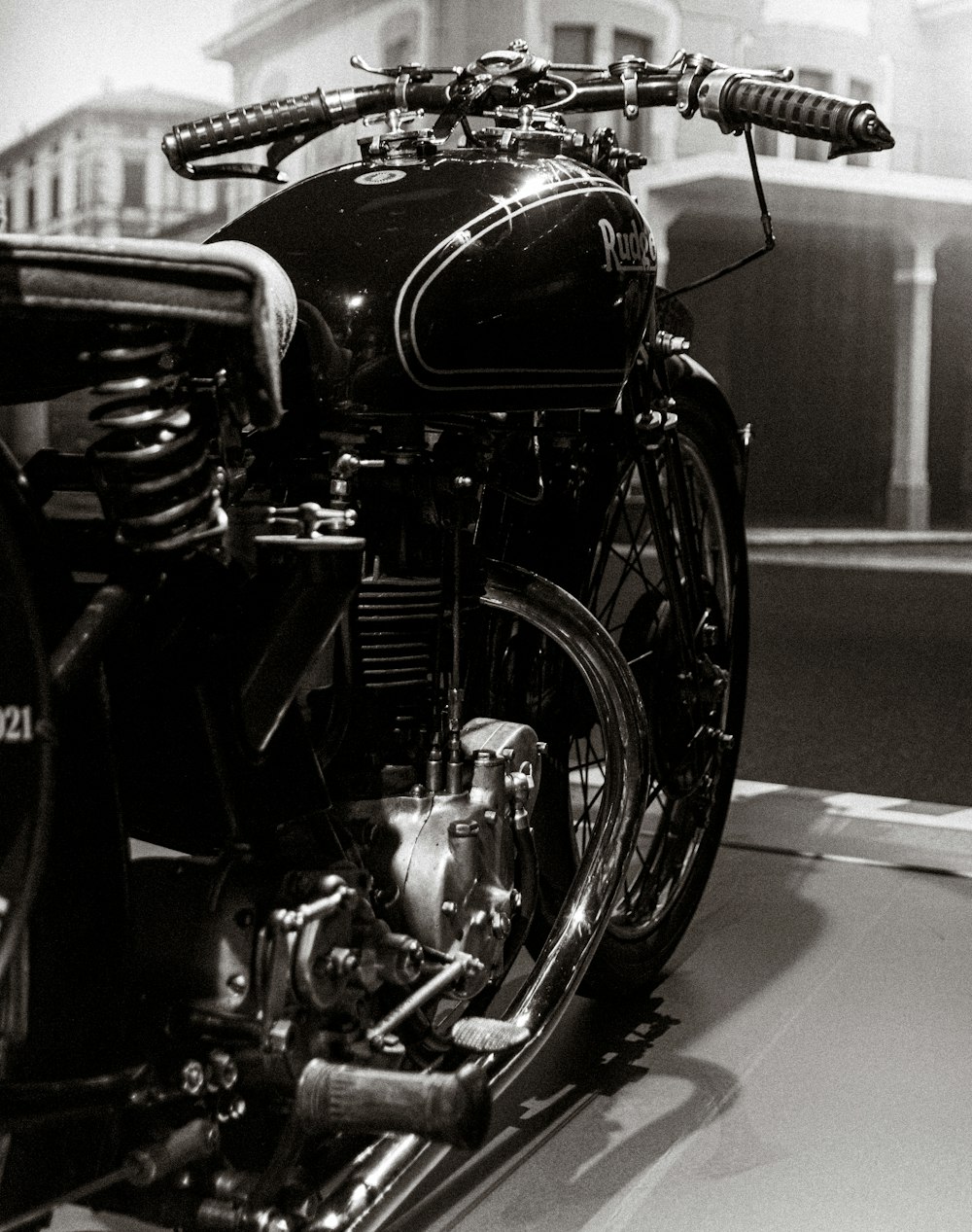 a black and white photo of a motorcycle