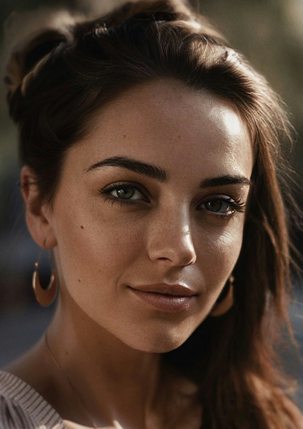 a close up of a person wearing earrings