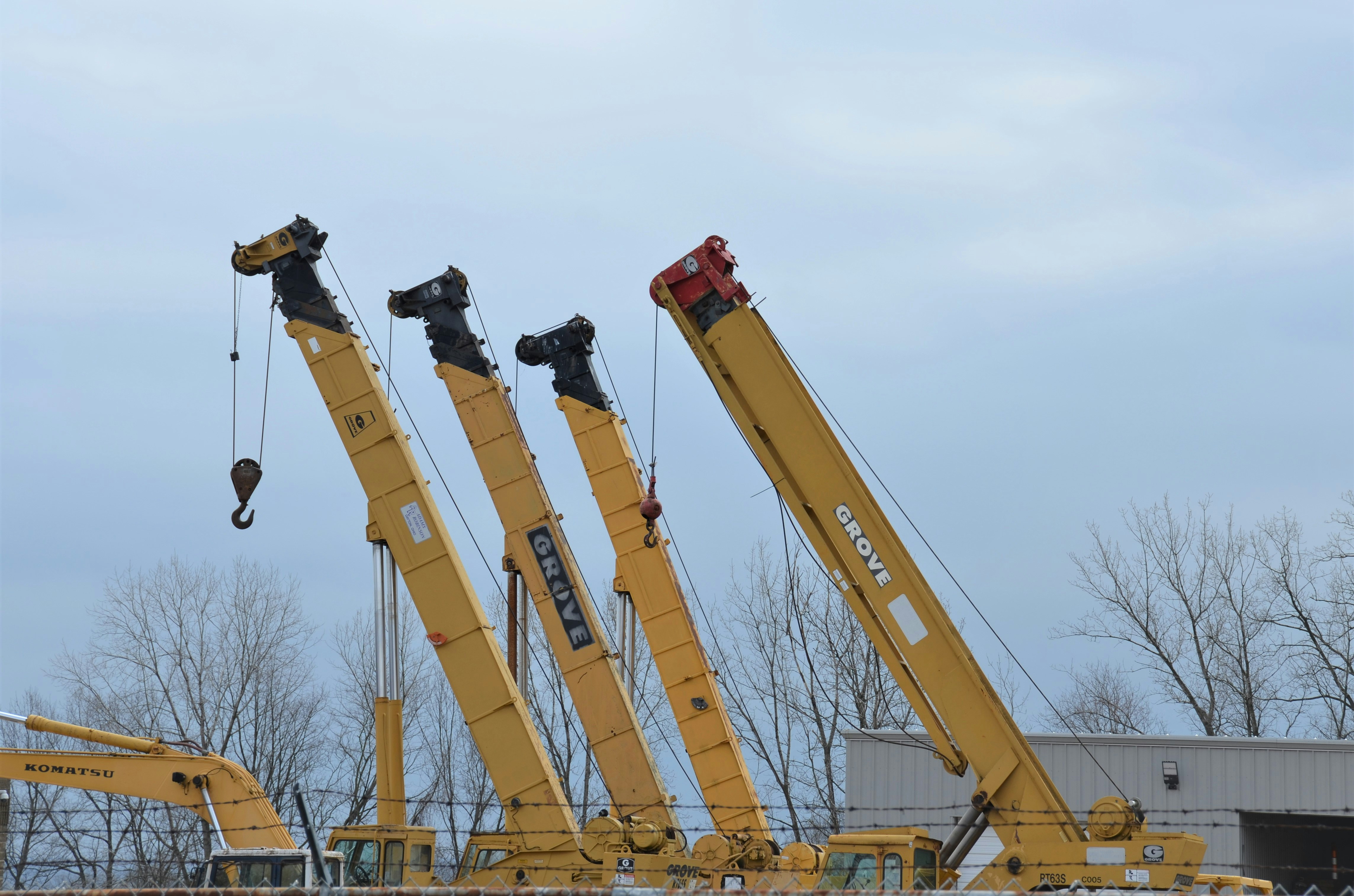 different types of cranes lined up - crane operator certification near me
