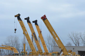 a couple of yellow cranes sitting next to each other