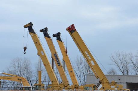 a couple of yellow cranes sitting next to each other
