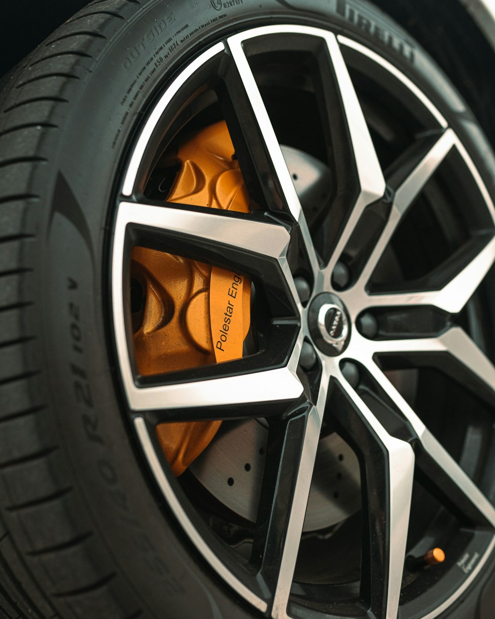 a close up of a tire on a car