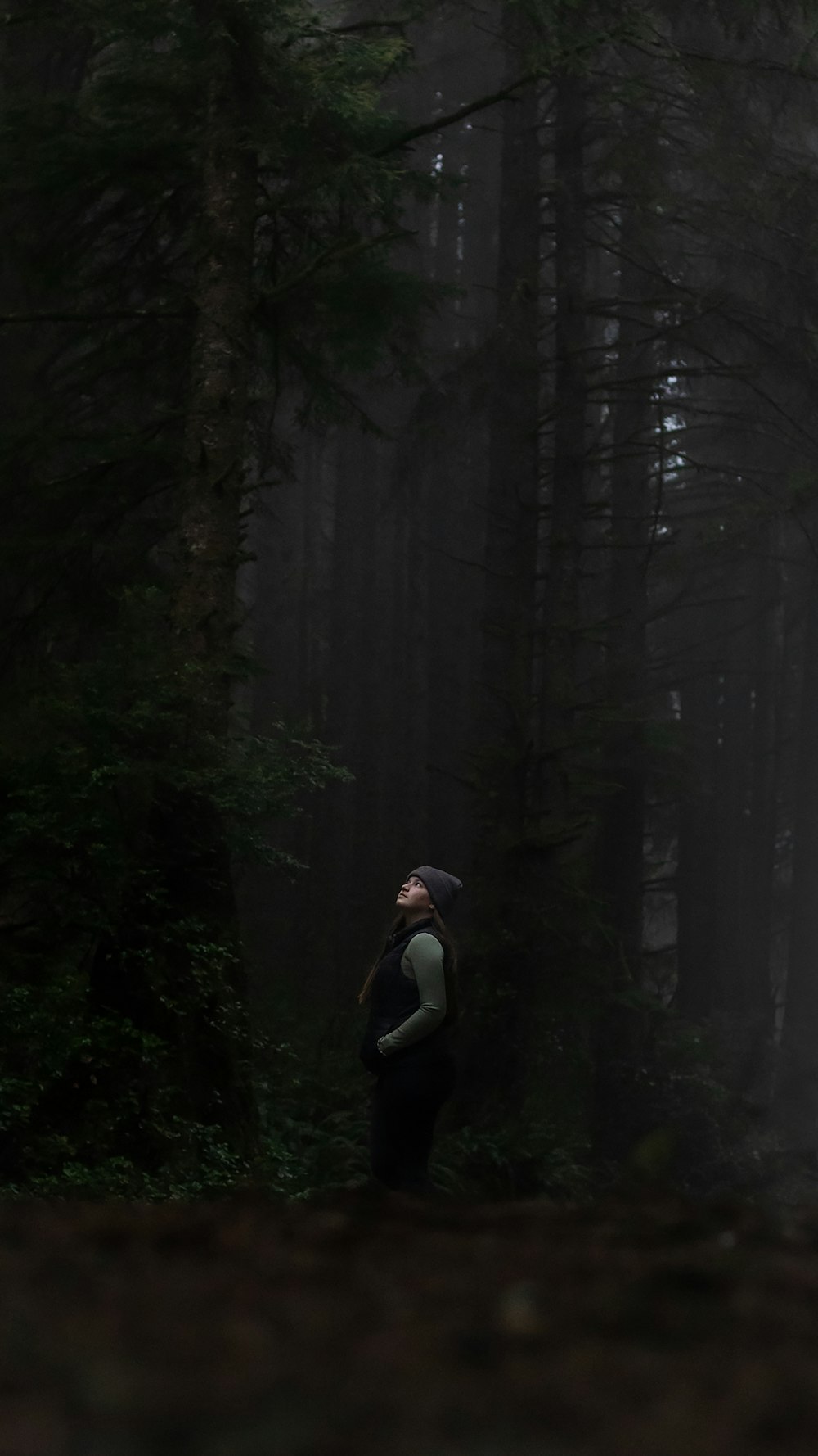 a person standing in the middle of a forest