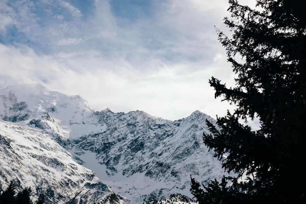 a view of a snowy mountain range from a distance