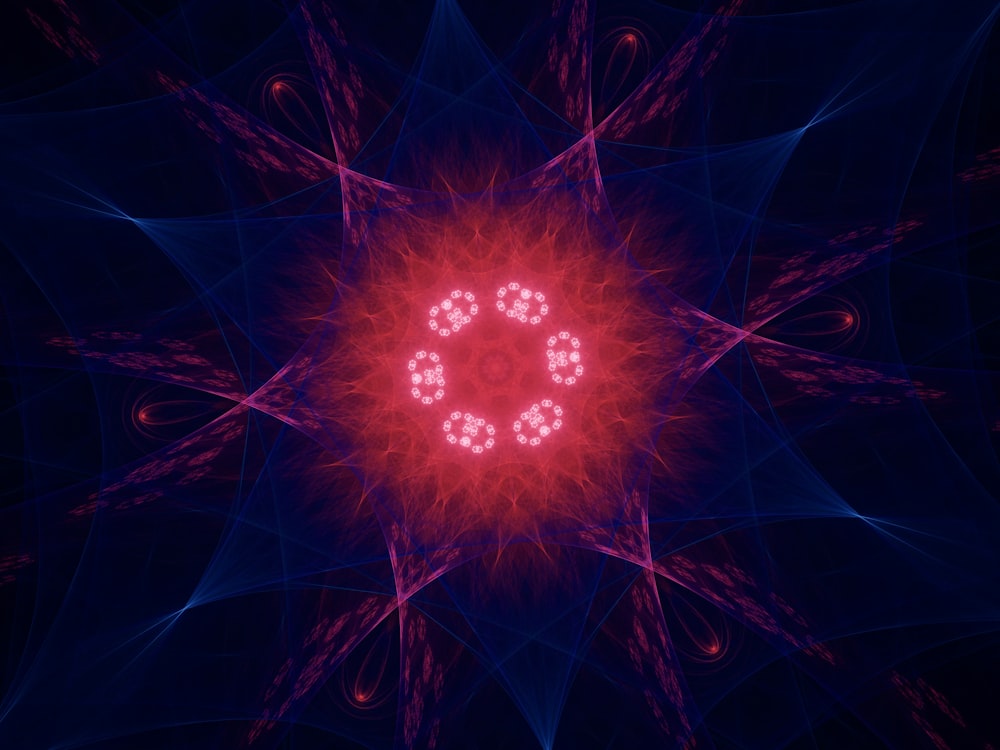 a computer generated image of a red and blue flower