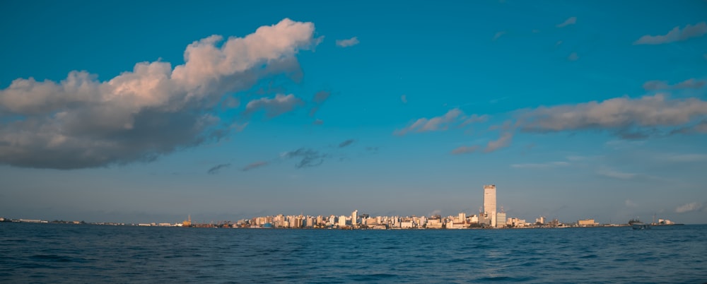 Una gran masa de agua con una ciudad al fondo