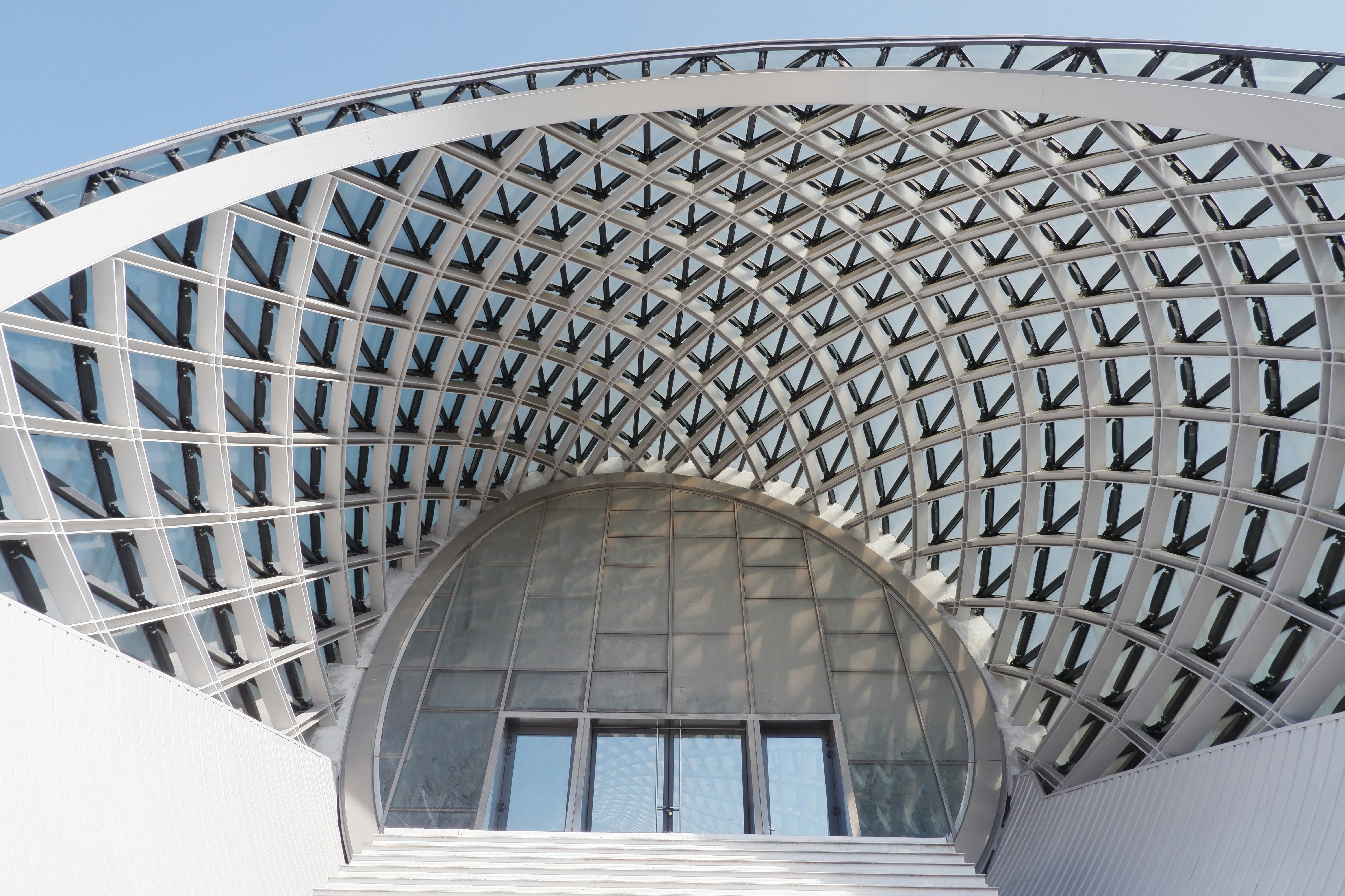 a large metal structure with a window in it